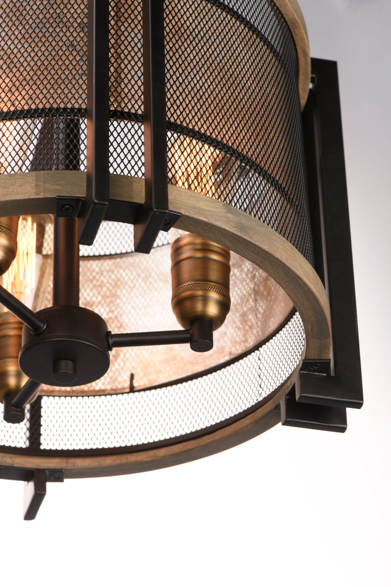Maxim 27560BKBWAB Boundry 3 Light Flush Mount | Black / Barn Wood / Antique Brass