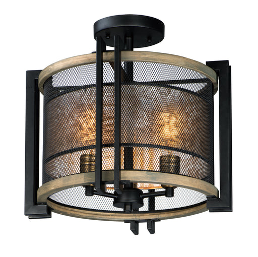 Maxim 27560BKBWAB Boundry 3 Light Flush Mount | Black / Barn Wood / Antique Brass