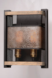 Maxim 27562BKBWAB Boundry 2 Light Wall Sconce | Black / Barn Wood / Antique Brass