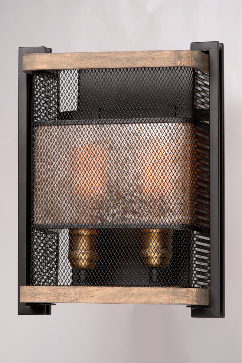 Maxim 27562BKBWAB Boundry 2 Light Wall Sconce | Black / Barn Wood / Antique Brass
