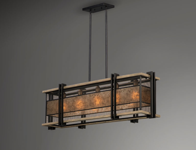 Maxim 27567BKBWAB Boundry 5 Light Linear Pendant | Black / Barn Wood / Antique Brass