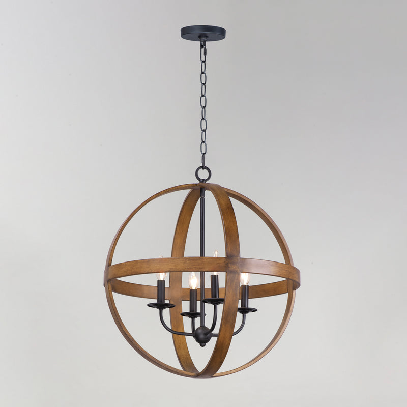 Maxim 27574APBK Compass 4 Light Pendant | Antique Pecan / Black