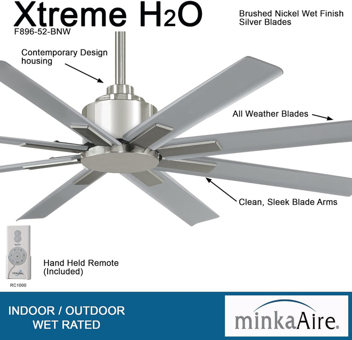 Minka Aire Xtreme H2O 52" Outdoor Brushed Nickel Ceiling Fan & Remote