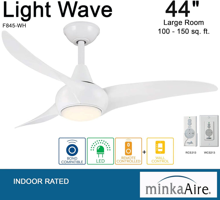 Minka Aire Light Wave 44 in. LED White Ceiling Fan with Remote & Wall Controls
