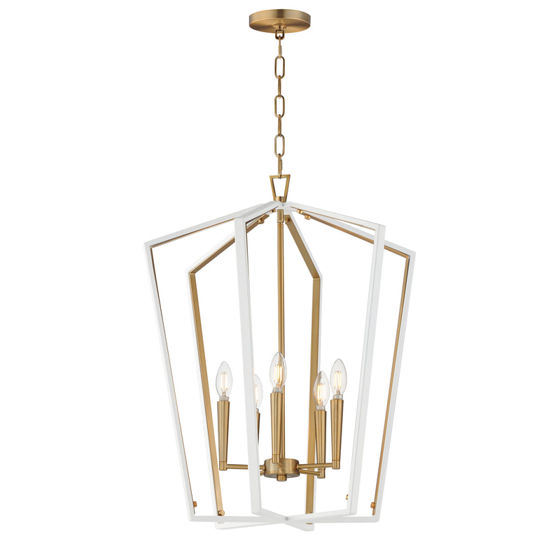 Maxim 28615WTNAB Melrose 5 Light Pendant | White/Natural Aged Brass