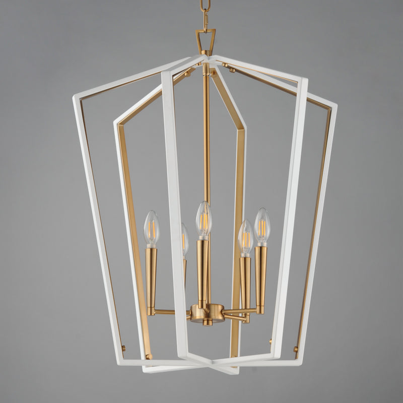 Maxim 28615WTNAB Melrose 5 Light Pendant | White/Natural Aged Brass