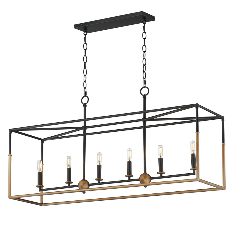 Maxim 28626BKWBR Soho 6 Light Linear Pendant | Black/Weathered Brass