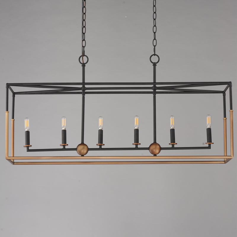Maxim 28626BKWBR Soho 6 Light Linear Pendant | Black/Weathered Brass