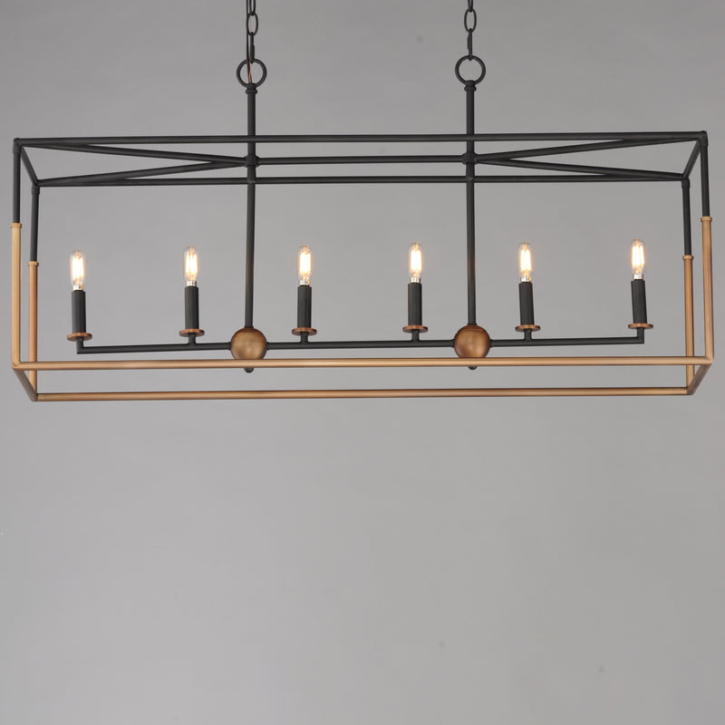 Maxim 28626BKWBR Soho 6 Light Linear Pendant | Black/Weathered Brass