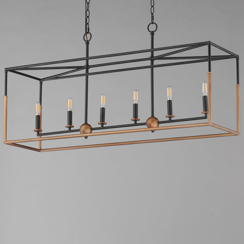 Maxim 28626BKWBR Soho 6 Light Linear Pendant | Black/Weathered Brass