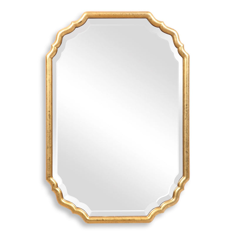 Dorado Antique Metallic Gold Leaf Mirror | Modern Oval Engineered Wood Frame Bathroom Vanity Mirror Mounted Vertical or Horizontal (22 in. W x 32 in. H x 1 in. D)