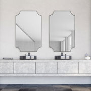 Tressa Satin Black Mirror | Modern Rectangle Iron Frame Bathroom Vanity Mirror with Scalloped Corners Mounted Vertical or Horizontal (20 in. W x 32 in. H x 1 in. D)