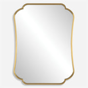 Uttermost Athena 09904 brass modern bathroom vanity mirror with petite stainless steel frame and elegantly curved details, 24 in. W x 32 in. H