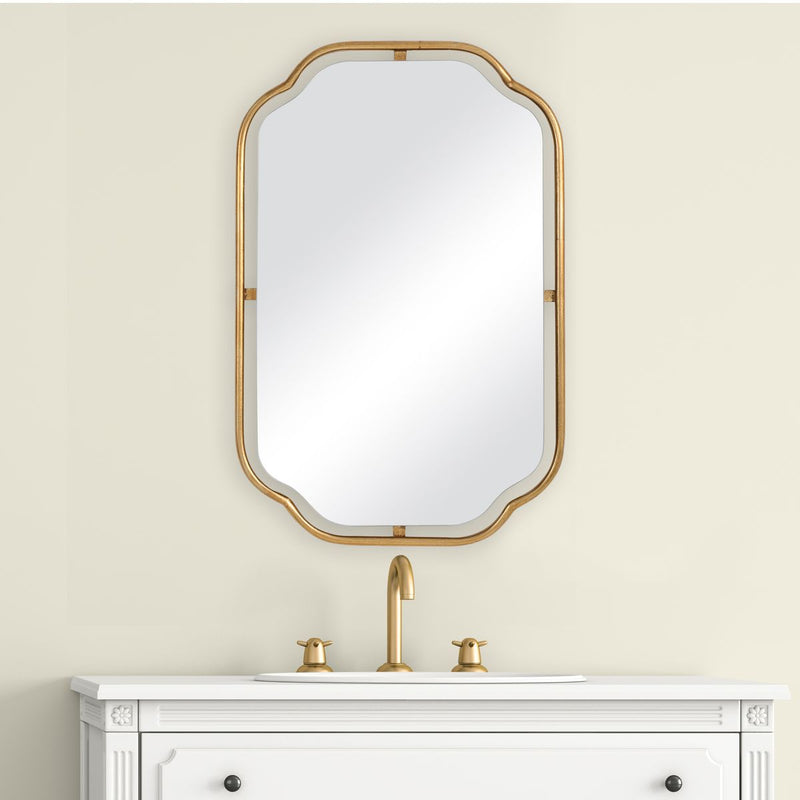 Lunelle Antique Gold Mirror | Modern Rectangle Iron Frame Bathroom Vanity Mirror Mounted Vertical or Horizontal (22 in. W x 35 in. H x 1 in. D)
