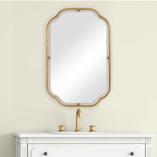 Lunelle Antique Gold Mirror | Modern Rectangle Iron Frame Bathroom Vanity Mirror Mounted Vertical or Horizontal (22 in. W x 35 in. H x 1 in. D)