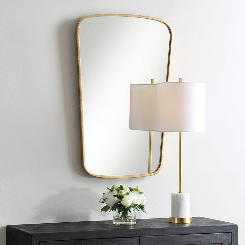 Zenval Gold Leaf Mirror | Modern Iron Frame Bathroom Vanity Mirror (22 in. W x 34 in. H x 1 in. D)