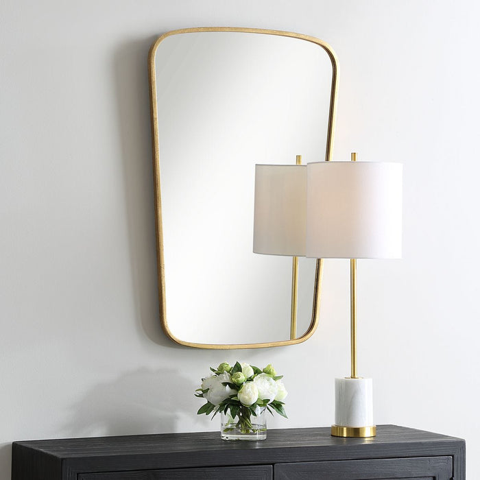 Zenval Gold Leaf Mirror | Modern Iron Frame Bathroom Vanity Mirror (22 in. W x 34 in. H x 1 in. D)