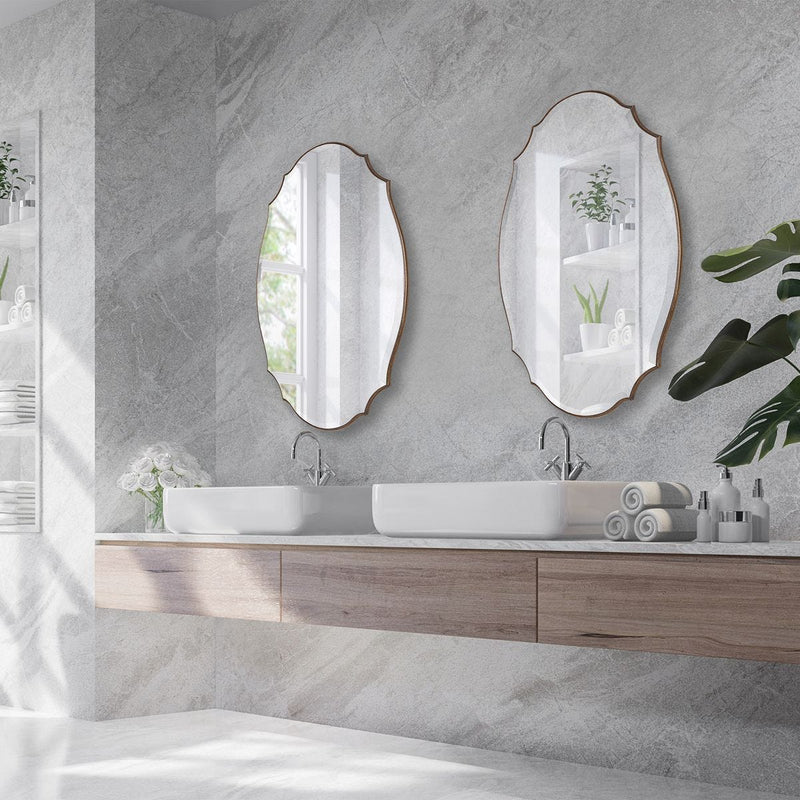 Domari Antique Bronze and Gold Mirror | Modern Oval Engineered Wood Frame Bathroom Vanity Mirror Mounted Vertical or Horizontal (28 in. W x 42 in. H x 1 in. D)