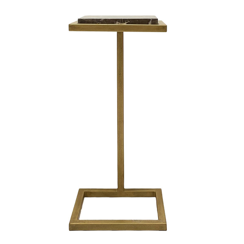 Riva Accent Table | Antiqued Gold and Brown Emperador Marble Top (10 in. W x 23 in. H x 8 in. D)