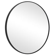 Arculo Satin Black Mirror | Modern Round Aluminum Frame Bathroom Vanity Mirror (24 in. W x 24 in. H x 1 in. D)