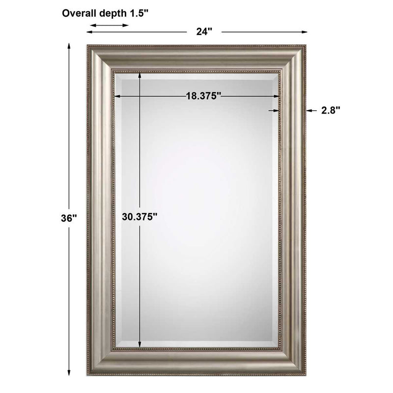 Averon Champagne Silver Leaf Mirror | Classic Rectangle Engineered Wood Frame Bathroom Vanity Mirror Mounted Vertical or Horizontal (24 in. W x 36 in. H x 2 in. D)