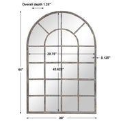 Fenestra Antique Rustic Gray Mirror | Modern Arch Windowpane Iron Frame Mirror (30 in. W x 44 in. H x 1 in. D)