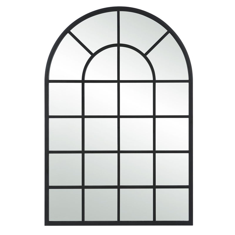 Fenestra Matte Black Mirror | Modern Arch Windowpane Iron Frame Mirror (30 in. W x 44 in. H x 1 in. D)