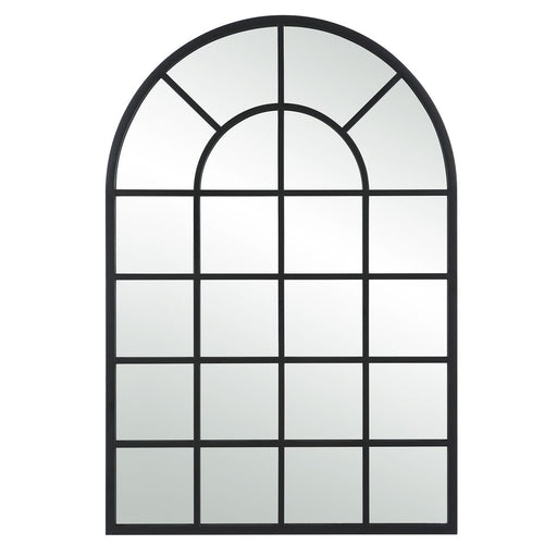 Fenestra Matte Black Mirror | Modern Arch Windowpane Iron Frame Mirror (30 in. W x 44 in. H x 1 in. D)