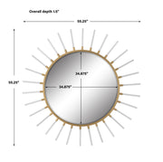 Uttermost Oracle 09883 metallic gold leaf modern round mirror with forged iron frame and clear acrylic rods, 55 in. W x 55 in. H