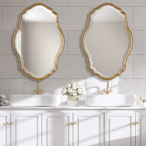 Lunava Rich Gold Mirror | Modern Oval Engineered Wood Frame Bathroom Vanity Mirror Mounted Vertical or Horizontal (22 in. W x 33 in. H x 1 in. D)