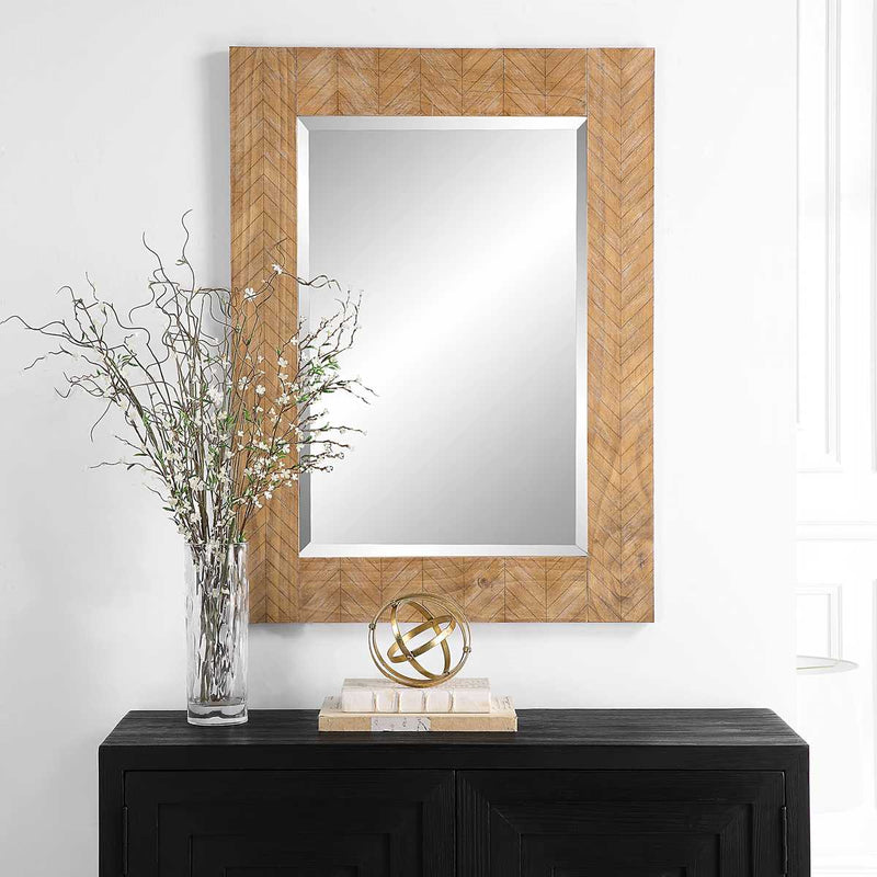 Trenval Natural Wood Mirror | Modern Rectangle Solid Wood Frame Bathroom Vanity Mirror Mounted Vertical or Horizontal (29 in. W x 39 in. H x 1 in. D)