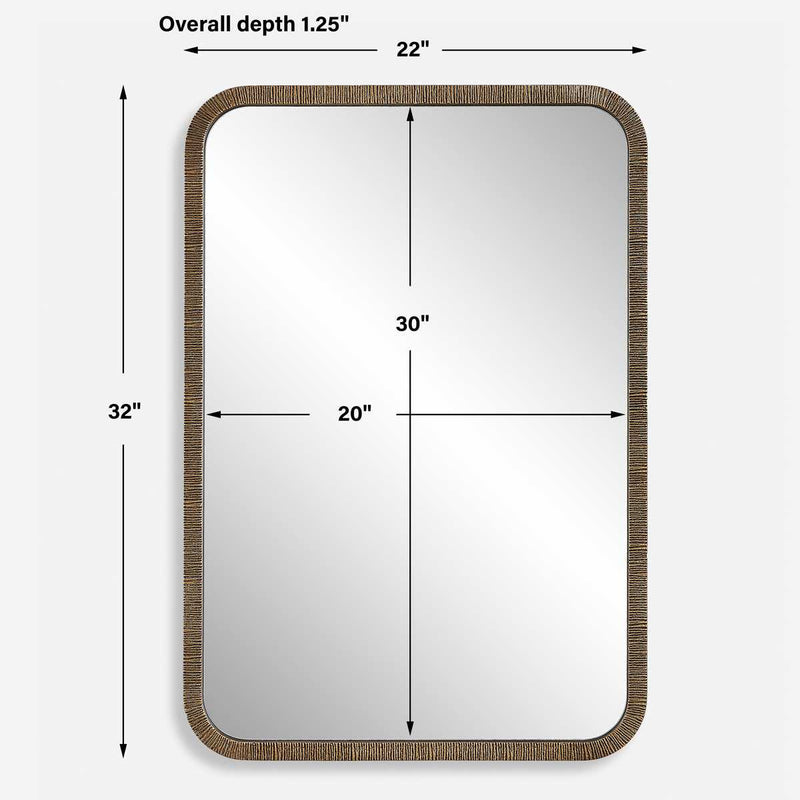 Branik Antique Gold Mirror | Modern Rectangle Frame Bathroom Vanity Mirror with Rounded Corners Mounted Vertical or Horizontal (22 in. W x 32 in. H x 1 in. D)