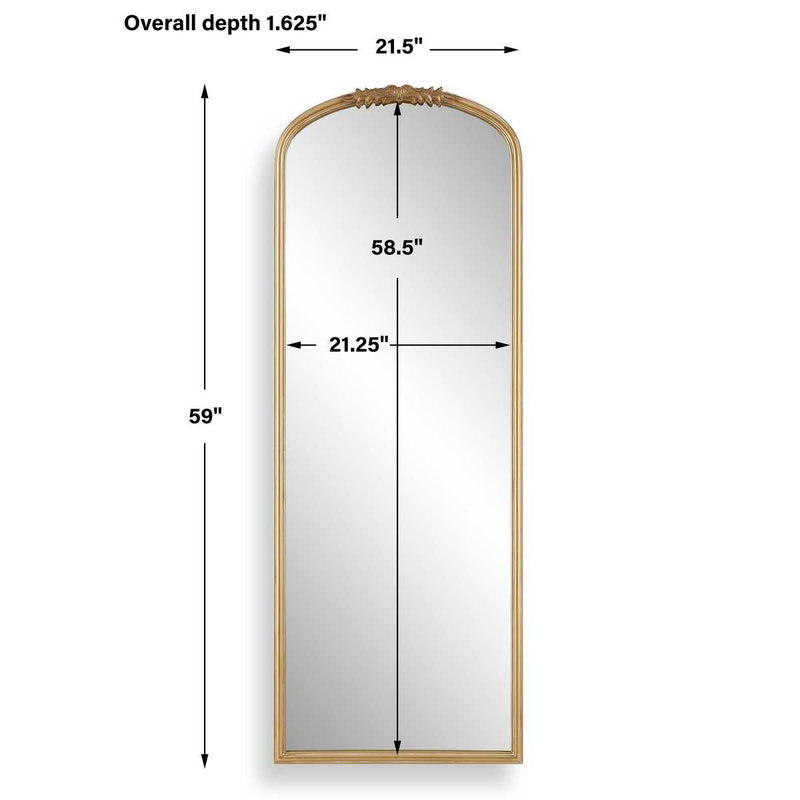 Orlina Antique Gold Mirror | Classic Arch Iron Frame Mirror (22 in. W x 59 in. H x 2 in. D)