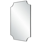 Tressa Satin Black Mirror | Modern Rectangle Iron Frame Bathroom Vanity Mirror with Scalloped Corners Mounted Vertical or Horizontal (20 in. W x 32 in. H x 1 in. D)