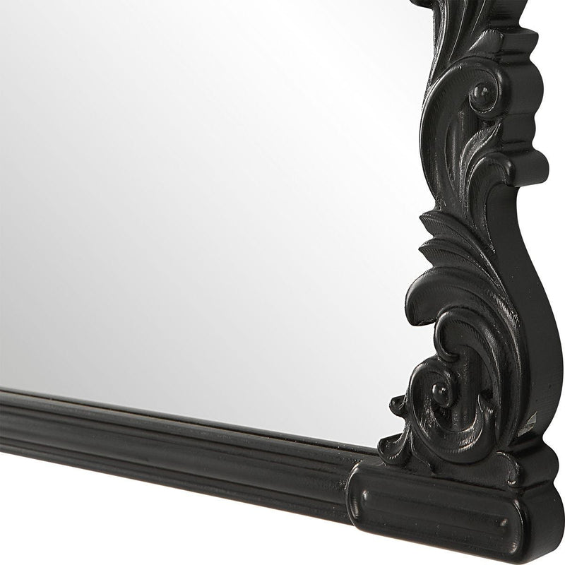 Evara Satin Black Mirror | Classic Ornate Baroque Mantel Engineered Wood Frame Mirror (38 in. W x 28 in. H x 1 in. D)