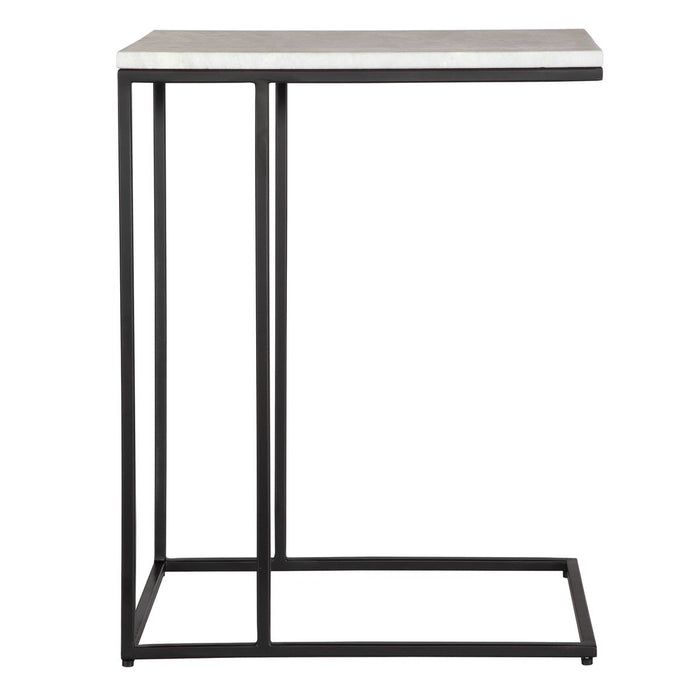 Morlan Accent Table | Black Metal Frame and White Marble Top (18 in. W x 23 in. H x 12 in. D)