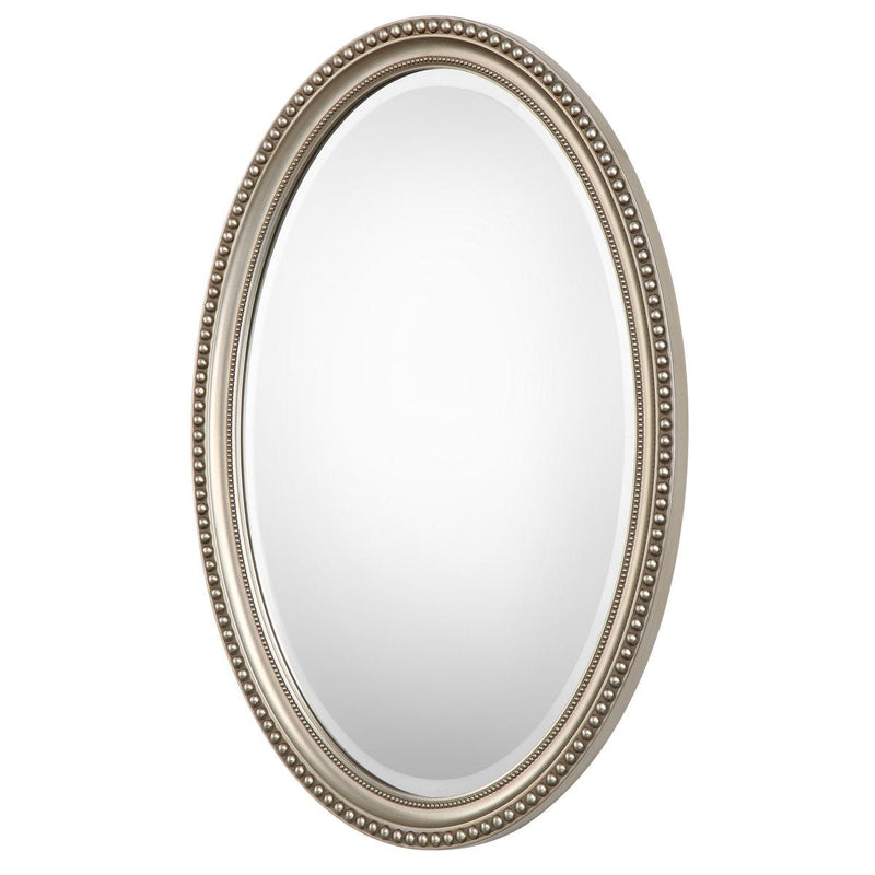Gemi Metallic Silver Mirror | Modern Oval Polystyrene Frame Bathroom Vanity Mirror Mounted Vertical or Horizontal (22 in. W x 32 in. H x 1 in. D)
