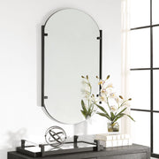 Capsina Satin Black Mirror | Modern Oval Iron Frame Bathroom Vanity Mirror Mounted Vertical or Horizontal (23 in. W x 38 in. H x 1 in. D)