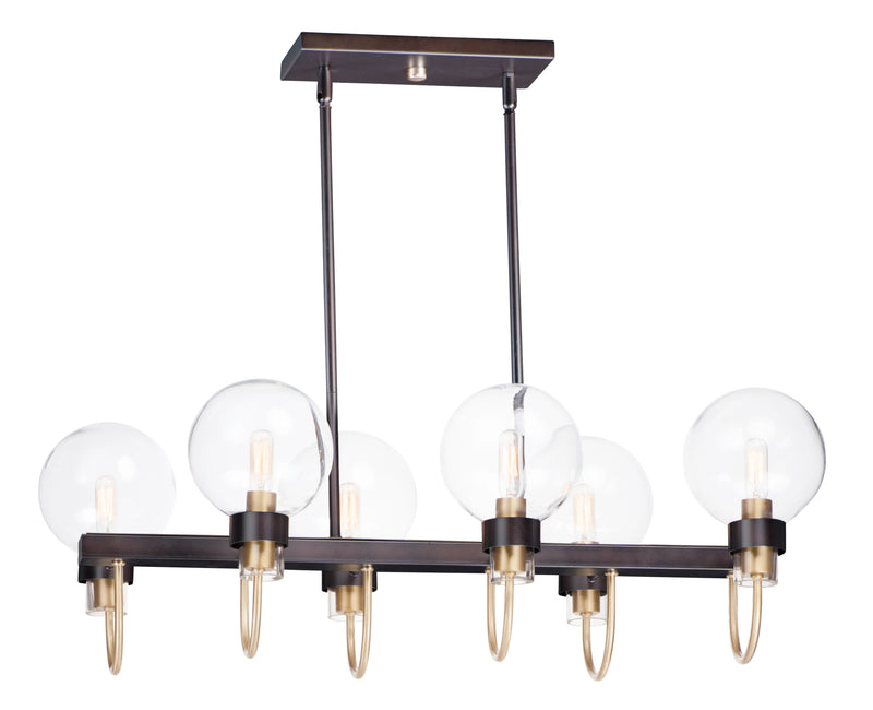 Maxim 30519CLBZSBR Bauhaus 6 Light Linear Chandelier | Bronze / Satin Brass