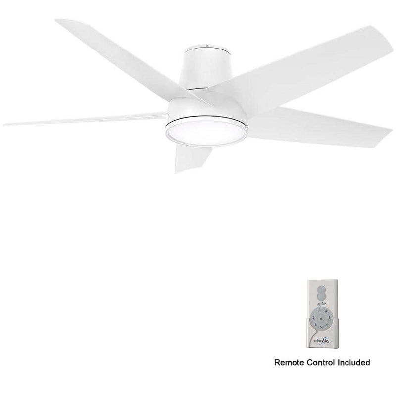 Minka Aire Chubby F782L-WHF 58-Inch Wet LED Outdoor Hugger Flush Mount Ceiling Fan in Flat White with Remote