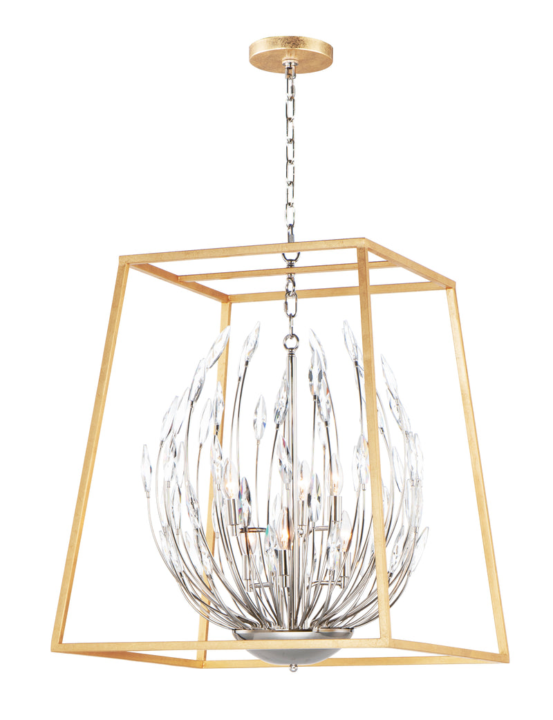 Maxim 32406BCPNGL Bouquet 6 Light Pendant | Polished Nickel / Gold Leaf