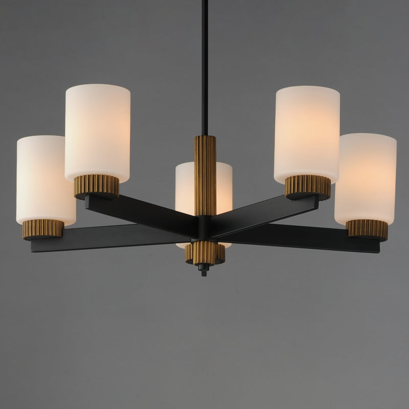 Maxim 32655SWBKAB Ruffles 5 Light Chandelier | Black / Antique Brass