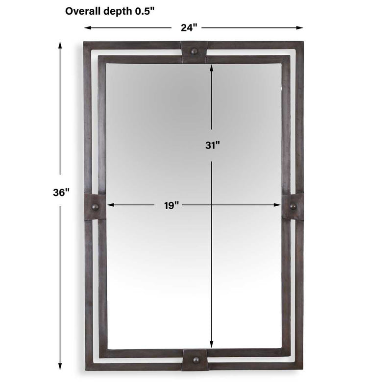 Rovek Distressed Gunmetal Mirror | Modern Rectangle Iron Frame Bathroom Vanity Mirror Mounted Vertical or Horizontal (24 in. W x 36 in. H x 1 in. D)