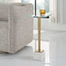 Miri Accent Table | Brass Plated and Tempered Glass Top with White Marble Base (11 in. W x 25 in. H)