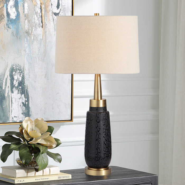 Uttermost Spyglass Black Wood Grain Table Lamp