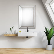 Riventa Metallic Silver Mirror | Modern Rectangle Engineered Wood Frame Bathroom Vanity Mirror Mounted Vertical or Horizontal (24 in. W x 34 in. H x 1 in. D)