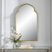 Marzala Antique Gold Leaf Mirror | Modern Arch Iron Frame Bathroom Vanity Mirror (22 in. W x 38 in. H x 1 in. D)