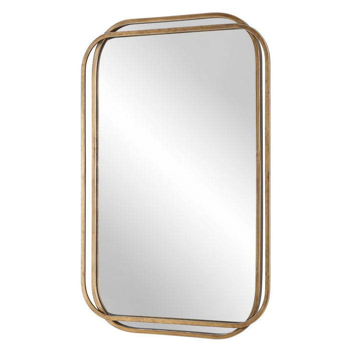 Domora Brushed Gold with Silver Highlights Mirror | Modern Rectangle Iron Frame Bathroom Vanity Mirror with Rounded Corners Mounted Vertical or Horizontal (24 in. W x 36 in. H x 1 in. D)