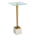 Miri Accent Table | Brass Plated and Tempered Glass Top with White Marble Base (11 in. W x 25 in. H)