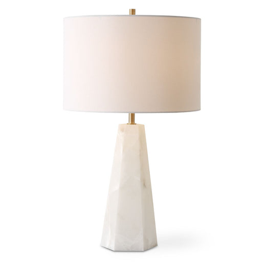 Solvira Hexagon Shaped Modern Marble Accent Table Lamp with Off White Linen Shade (23" H Lamp with 9" H x 14" W Shade)